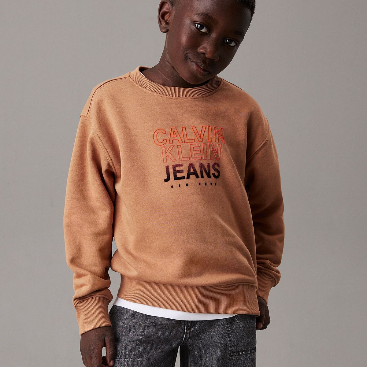 CALVIN KLEIN - Polerón Niño Gradient Flock Logo Café Calvin Klein