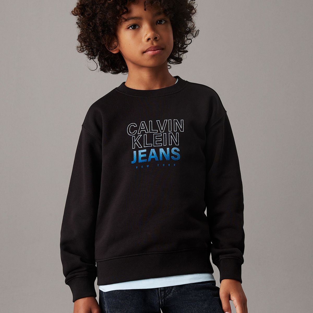 CALVIN KLEIN - Polerón Niño Gradient Flock Logo Negro Calvin Klein