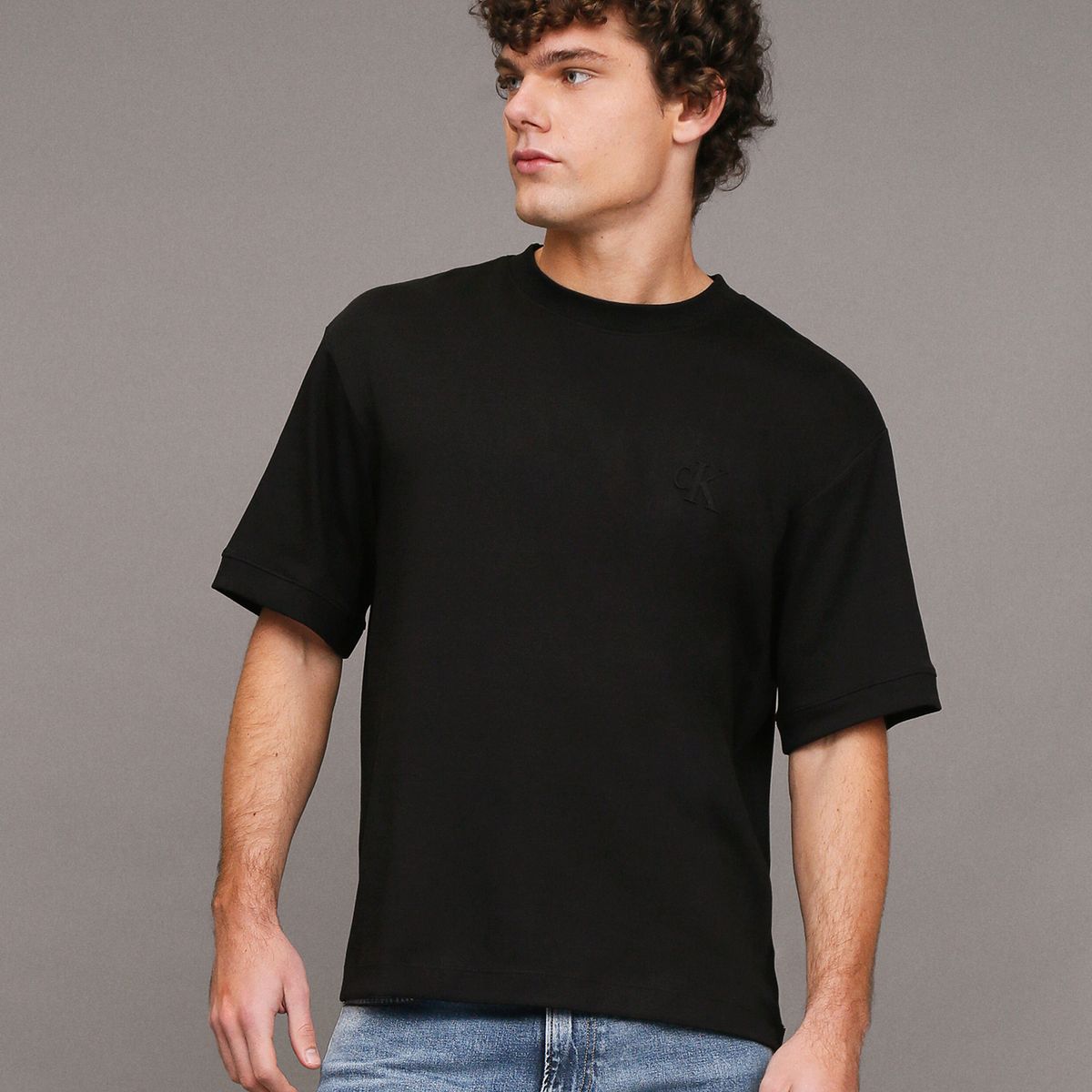 CALVIN KLEIN - Polera Interlock Negro Calvin Klein