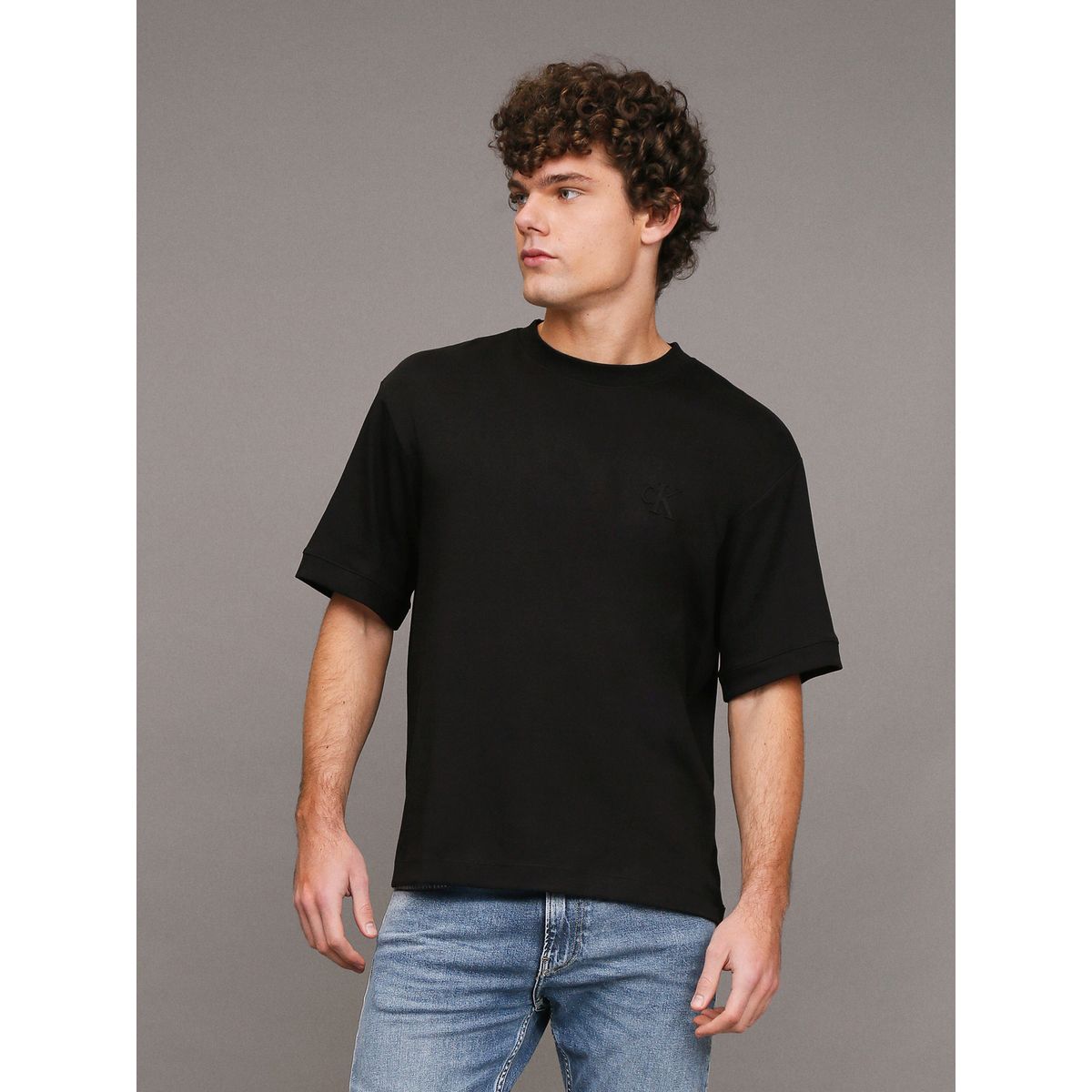 CALVIN KLEIN - Polera Interlock Negro Calvin Klein