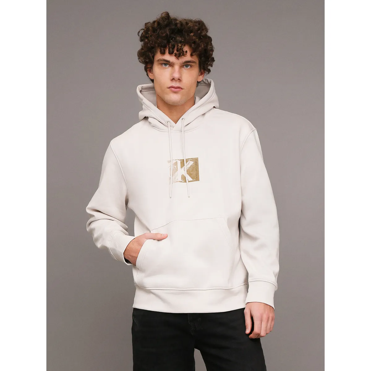 CALVIN KLEIN - Polerón con Gorro Small Ck Box Blanco Calvin Klein