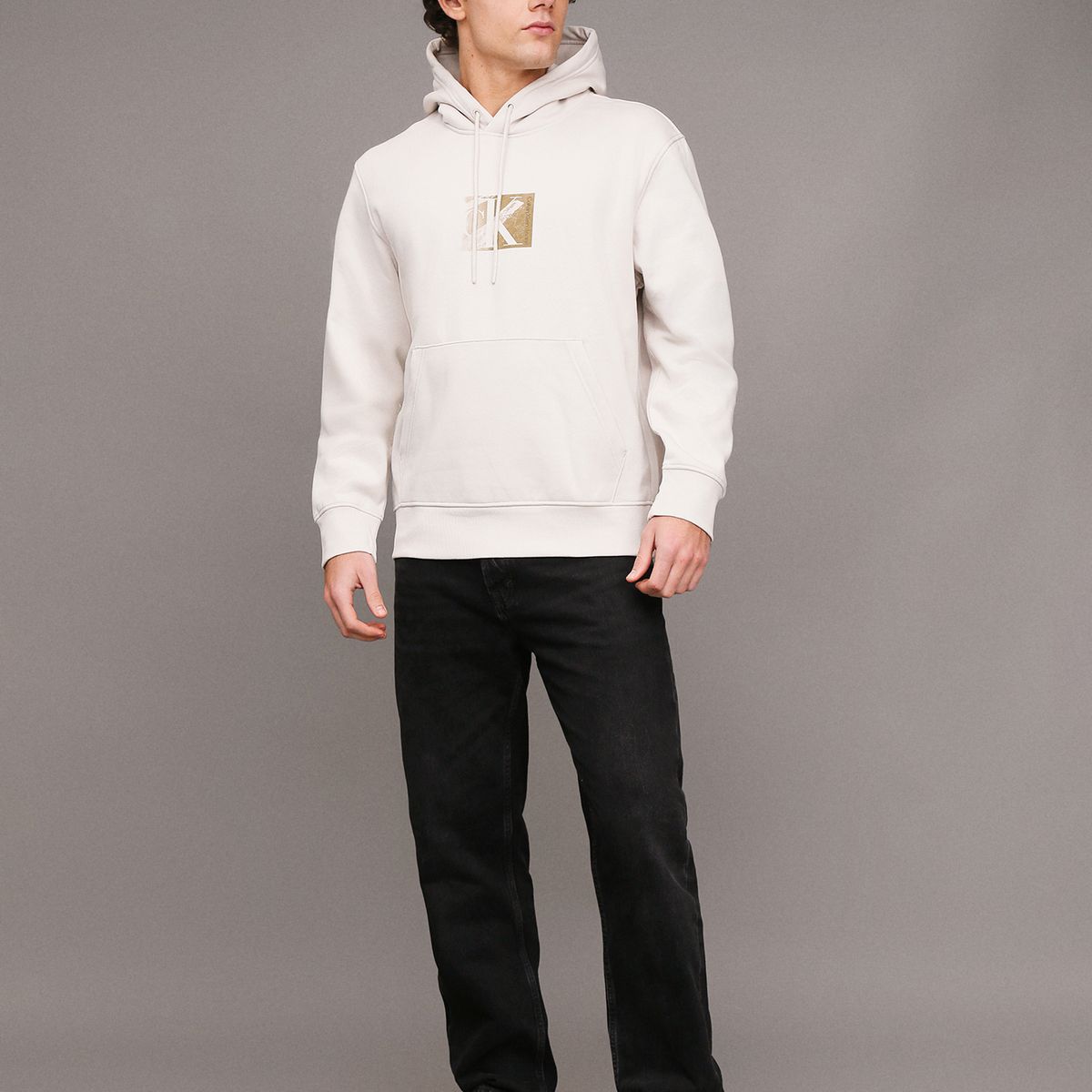 CALVIN KLEIN - Polerón con Gorro Small Ck Box Blanco Calvin Klein