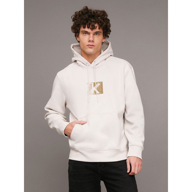 CALVIN KLEIN - Polerón con Gorro Small Ck Box Blanco Calvin Klein