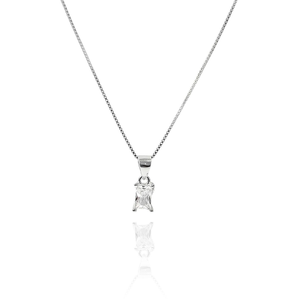 COGGIOLA - Collar Punto De Luz Circón Rectángulo Plata Fina 925