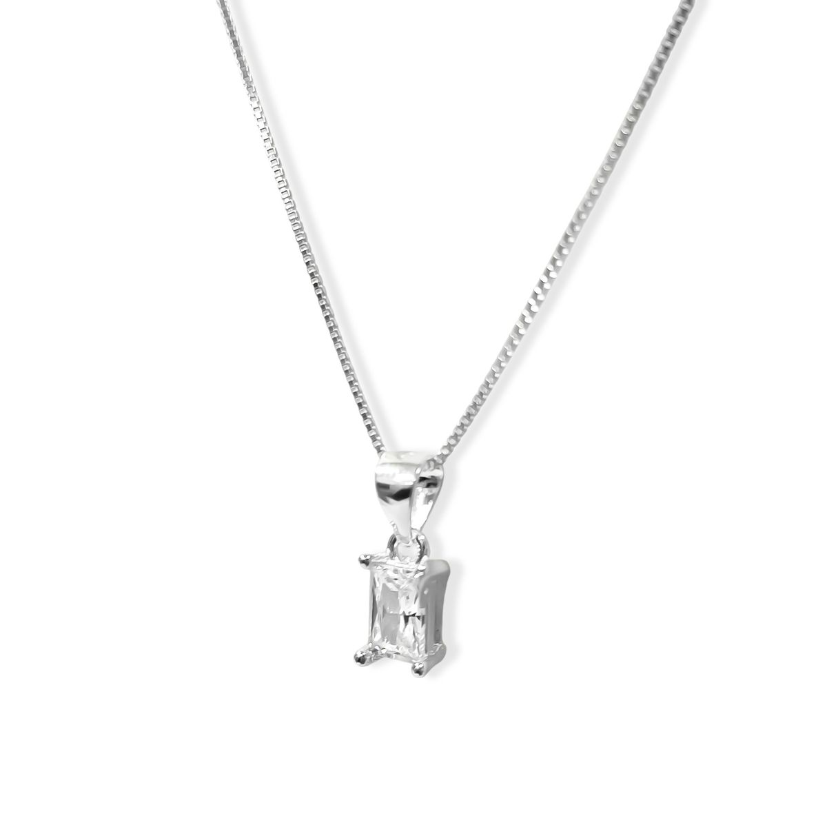 COGGIOLA - Collar Punto De Luz Circón Rectángulo Plata Fina 925