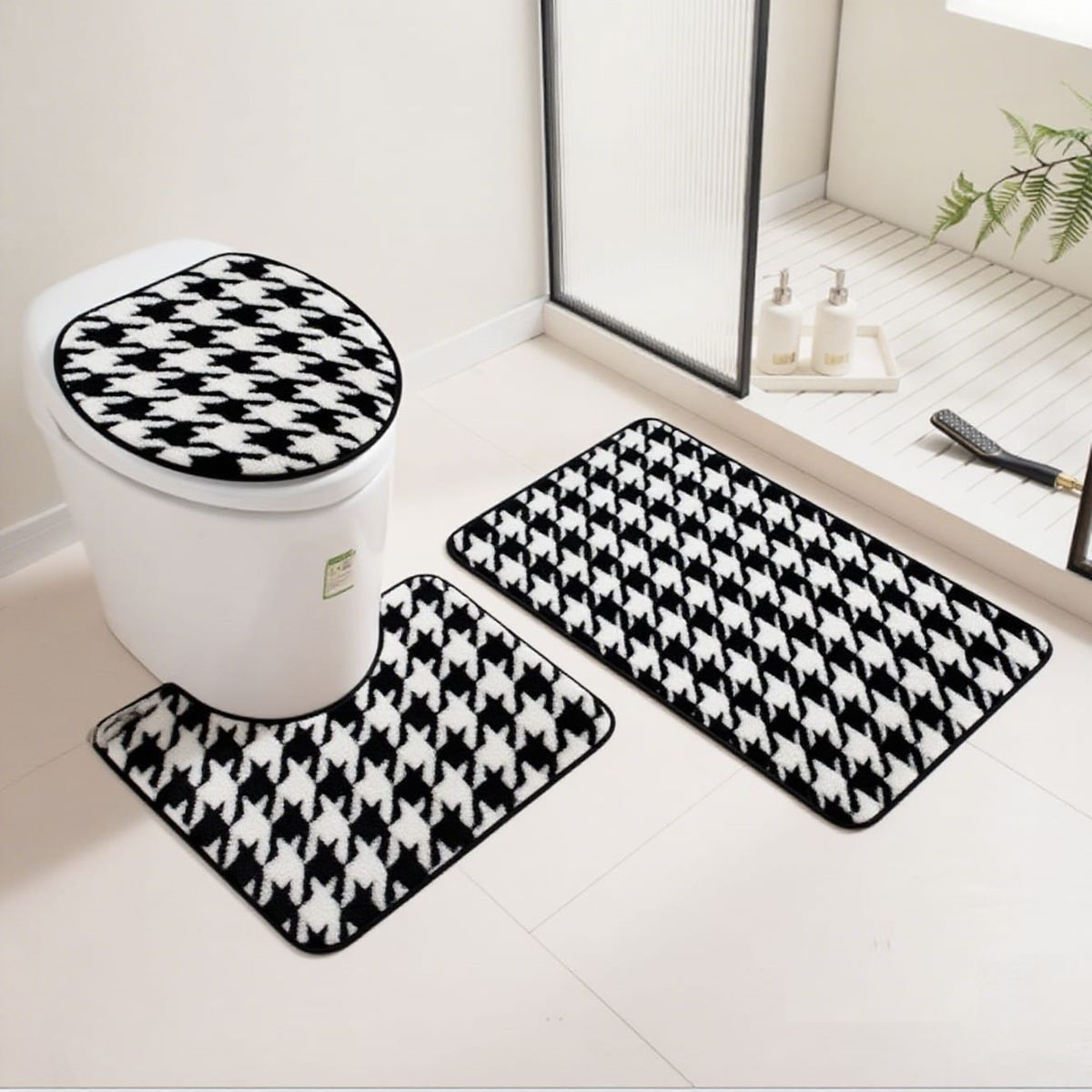 GENERICO - SET DE BAÑO 3 PIEZAS MODERNO ELEGANTE NEGRO DISEÑO PATA DE GALLO TF