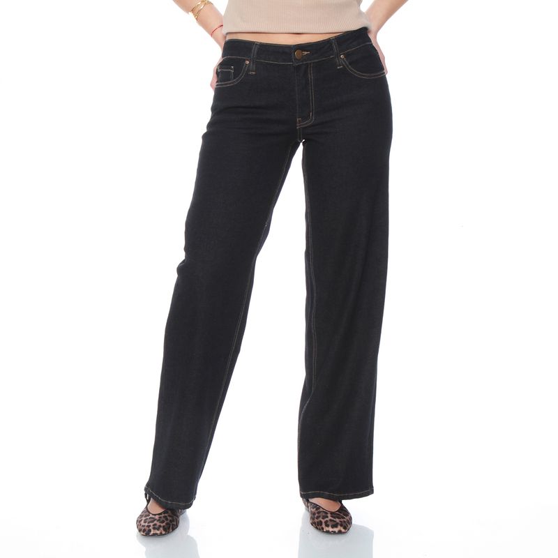 WADOS - JEANS WIDE LEG CUFFED TIRO ALTO PRETINA BASICA 1 BOTON