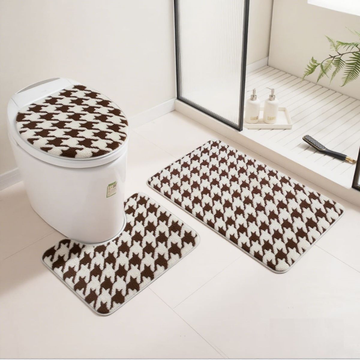 GENERICO - SET DE BAÑO 3 PIEZAS MODERNO ELEGANTE CAFE DISEÑO PATA DE GALLO TF