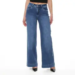WADOS - JEANS WIDE LEG TIRO ALTO PRETINA BASICA 1 BOTON APLICACION STRASS