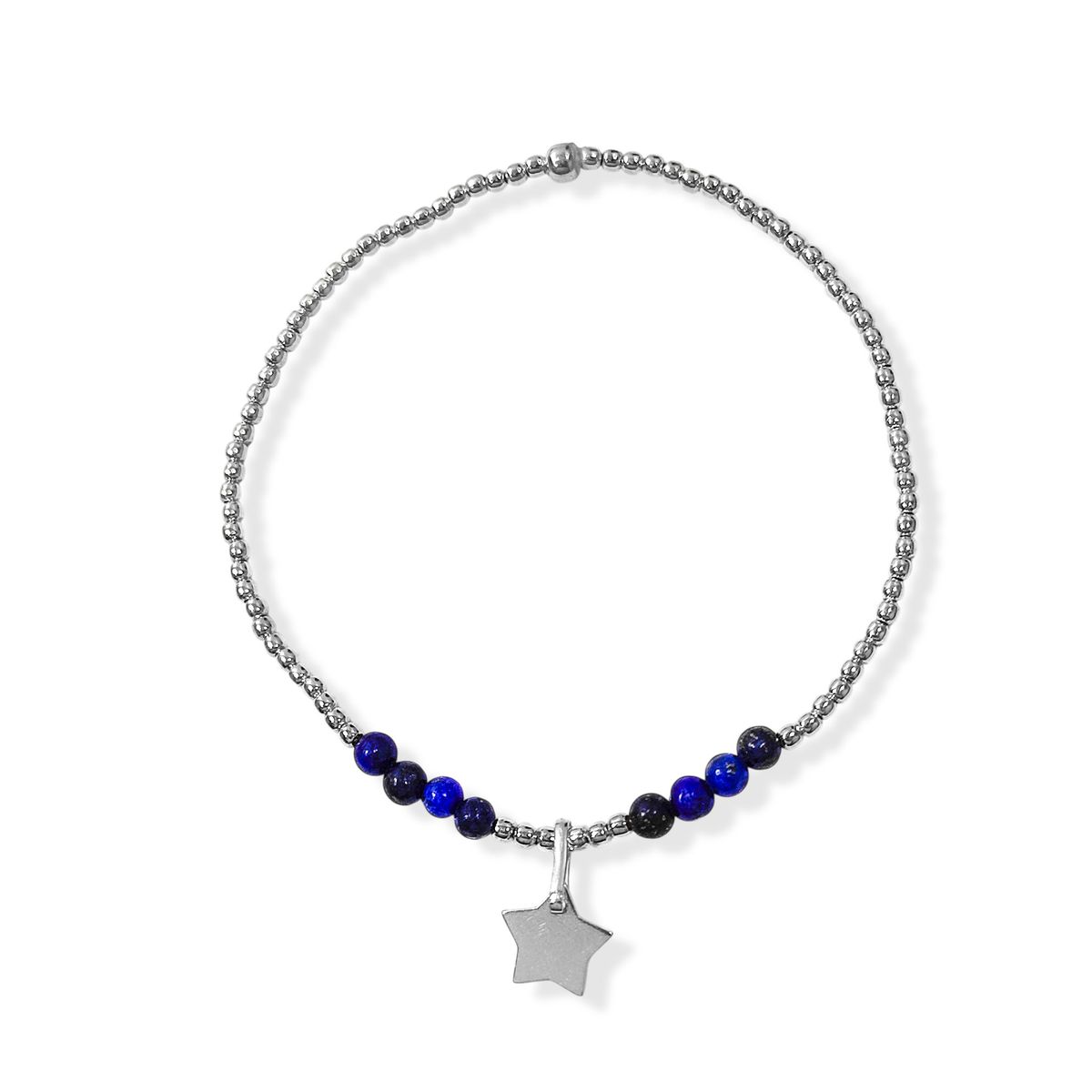 COGGIOLA - Pulsera Lapislázuli Estrella Bolitas Plata Fina 925 Elásticada