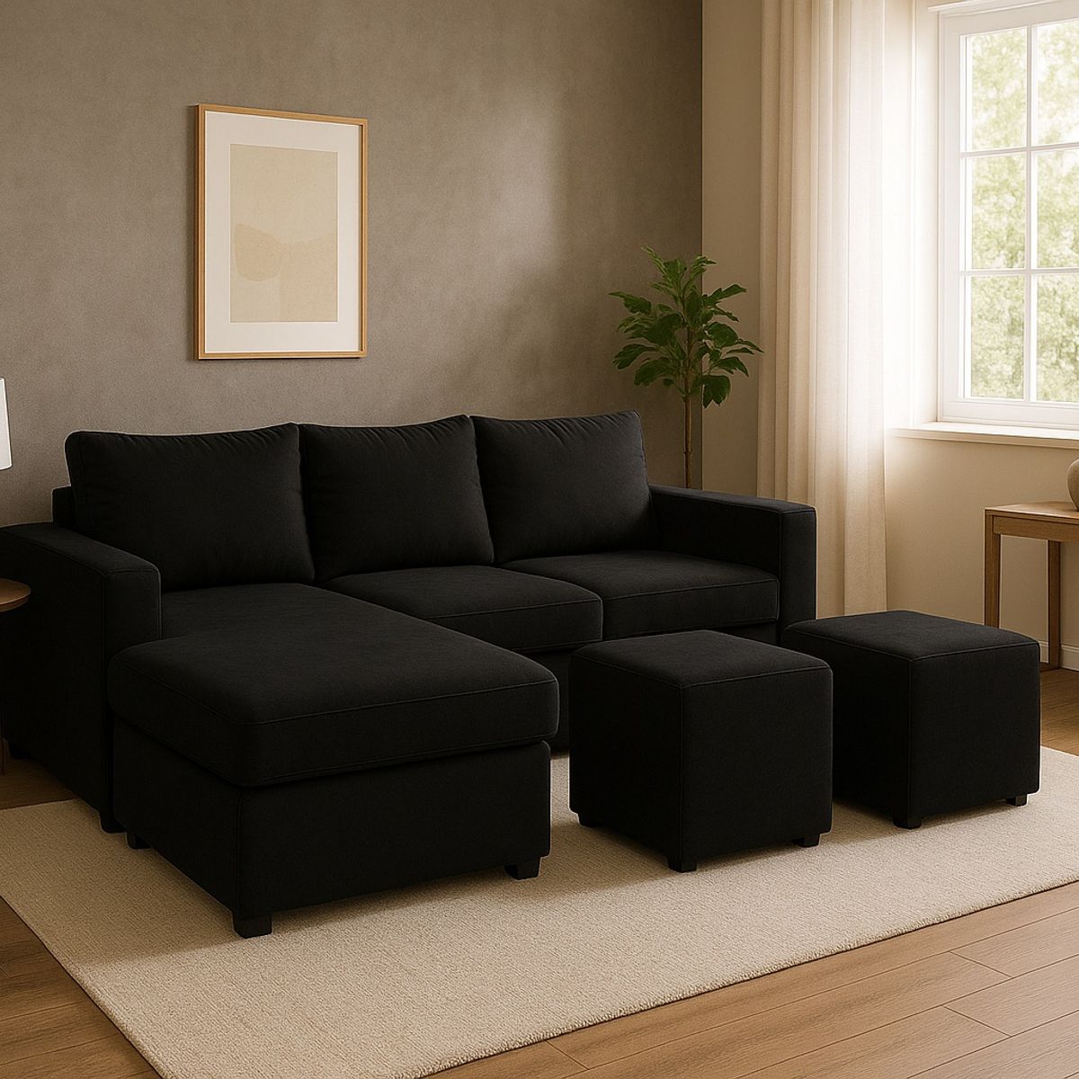 GENERICO - Sofa Seccional 3C Lusso Negro Chaise Lounge Ambos Lados