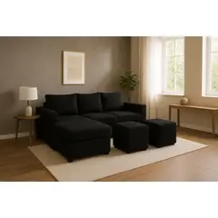 GENERICO - Sofa Seccional 3C Lusso Negro Chaise Lounge Ambos Lados