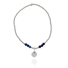 COGGIOLA - Pulsera Lapislázuli Corazón Bolitas Plata Fina 925 Elásticada