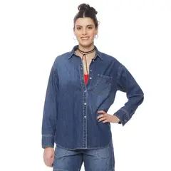 WADOS - BLUSA DENIM MANGA LARGA ABOTONADA EN DELANTERO CON BOLSILLO