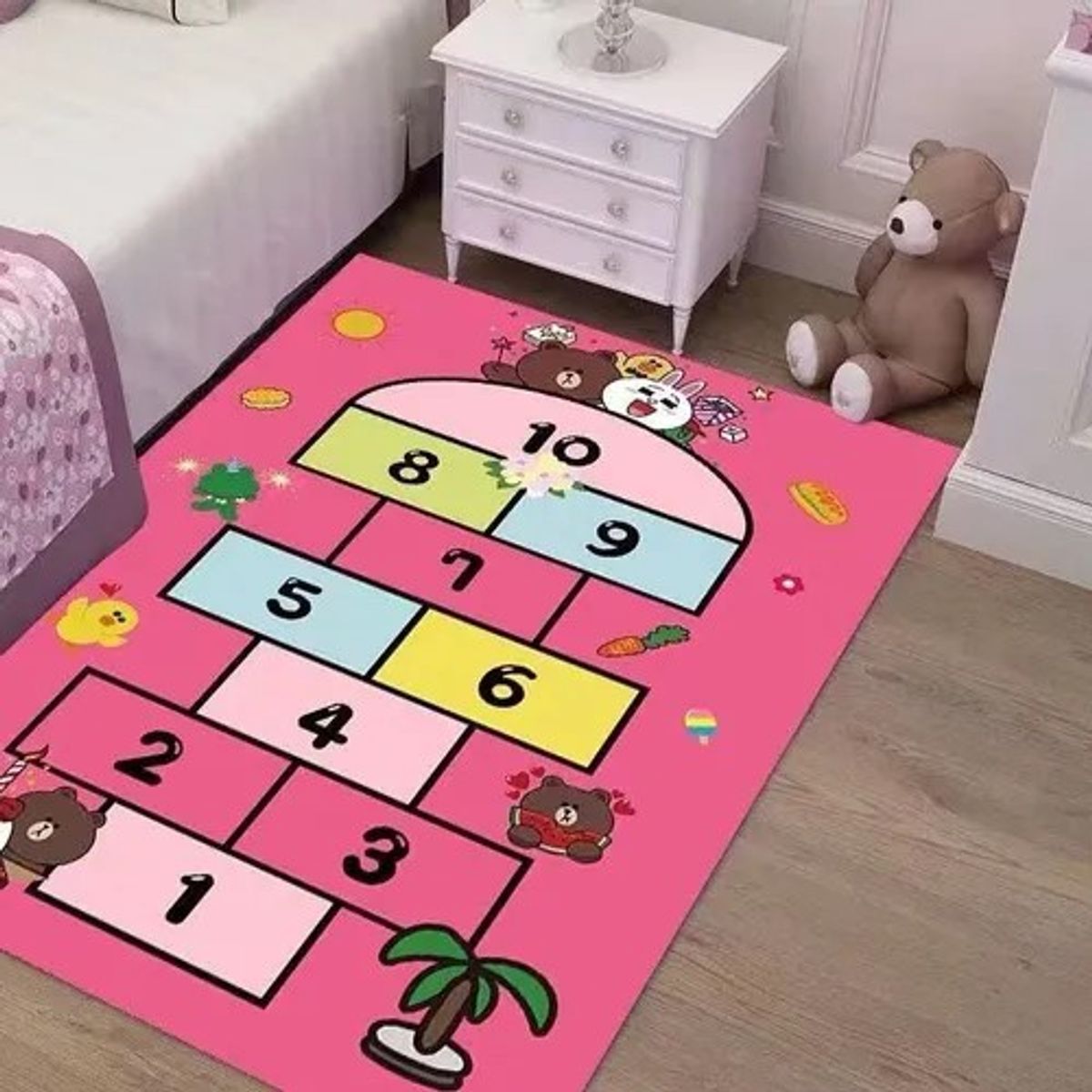 GENERICO - ALFOMBRA INFANTIL DISEÑO DE RAYUELA ROSA 120X170CM ANTIDESLIZANTE MC