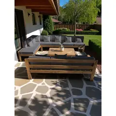 MIARUSTE - TERRAZA RÚSTICA ELE 10 CUERPOS MADERA COLOR ROBLE COJINERÍA GRIS OSC