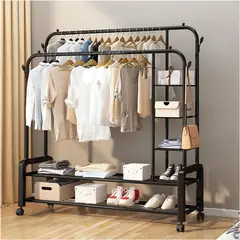 GENERICO - PERCHERO NEGRO CON ZAPATERA ORGANIZADOR DOBLE BARRA 110X162X50 WYN