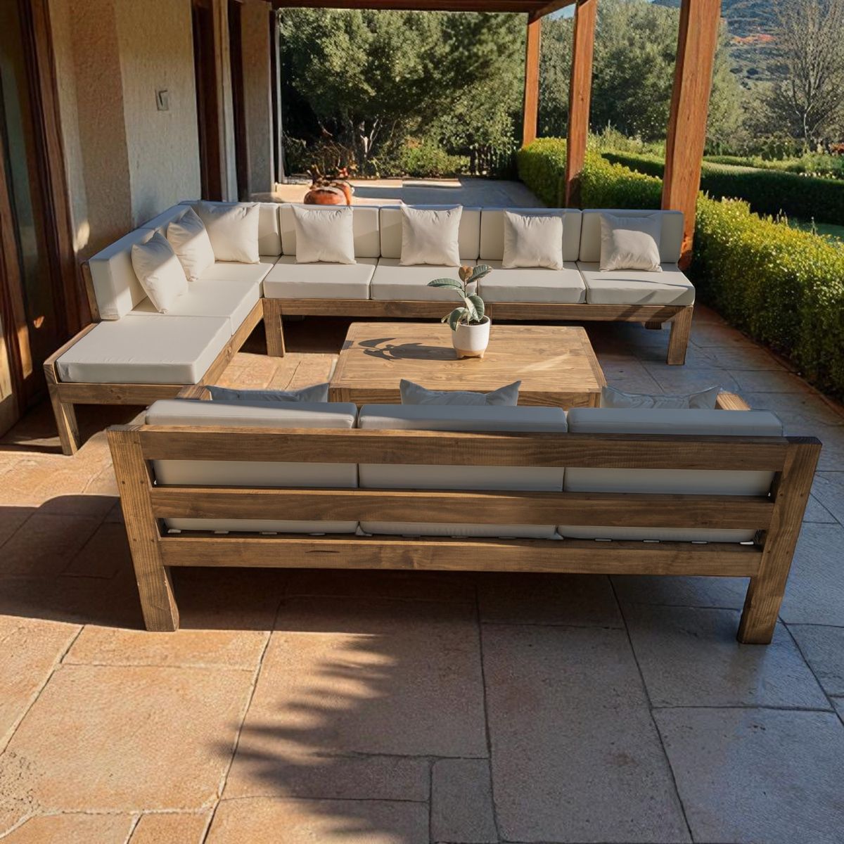 MIARUSTE - TERRAZA RÚSTICA MIARUSTE ELE 10 CUERPOS MADERA COLOR ROBLE COJINERÍA BEIGE