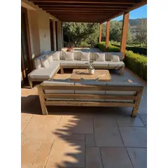 MIARUSTE - TERRAZA RÚSTICA ELE 10 CUERPOS MADERA COLOR ROBLE COJINERÍA BEIGE