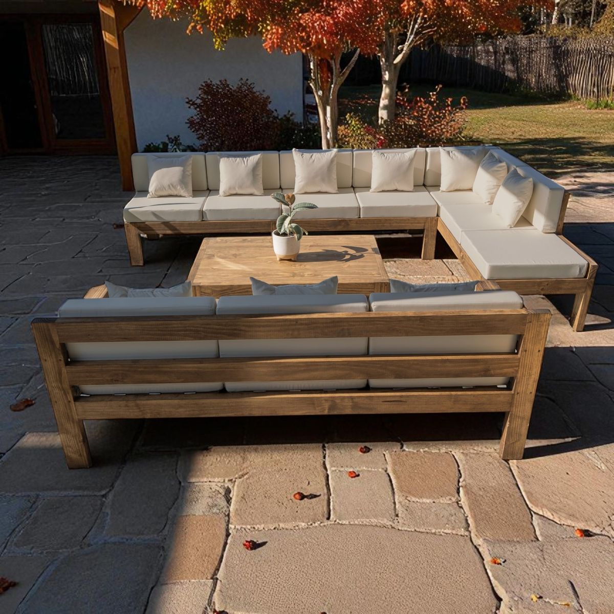 MIARUSTE - TERRAZA RÚSTICA MIARUSTE ELE 10 CUERPOS MADERA COLOR ROBLE COJINERÍA BEIGE