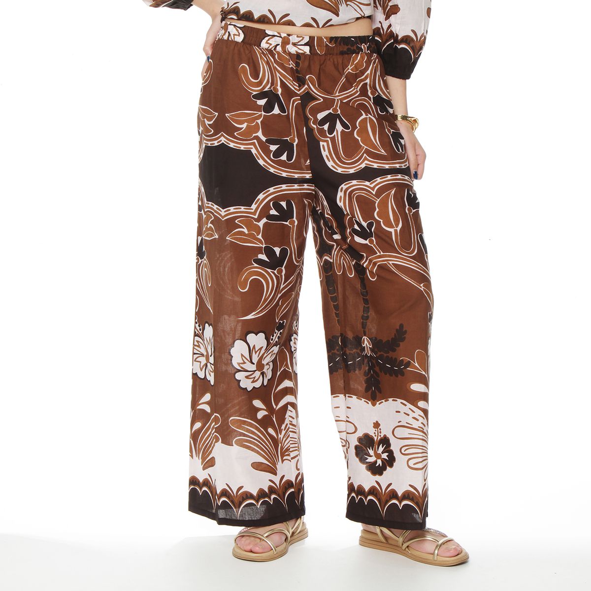 WADOS - PANTALON WIDE LEG ESTAMPADO TIRO ALTO PRETINA BASICA