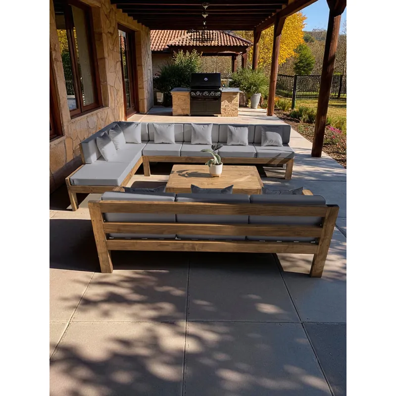 MIARUSTE - TERRAZA RÚSTICA MIARUSTE ELE 10 CUERPOS MADERA COLOR ROBLE COJINERÍA GRIS MEDIO