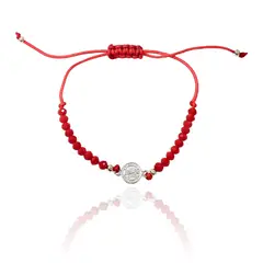 ANDREA COGGIOLA JOYAS - Pulsera Medalla San Benito Plata Fina 925 Cristal Cordón Rojo