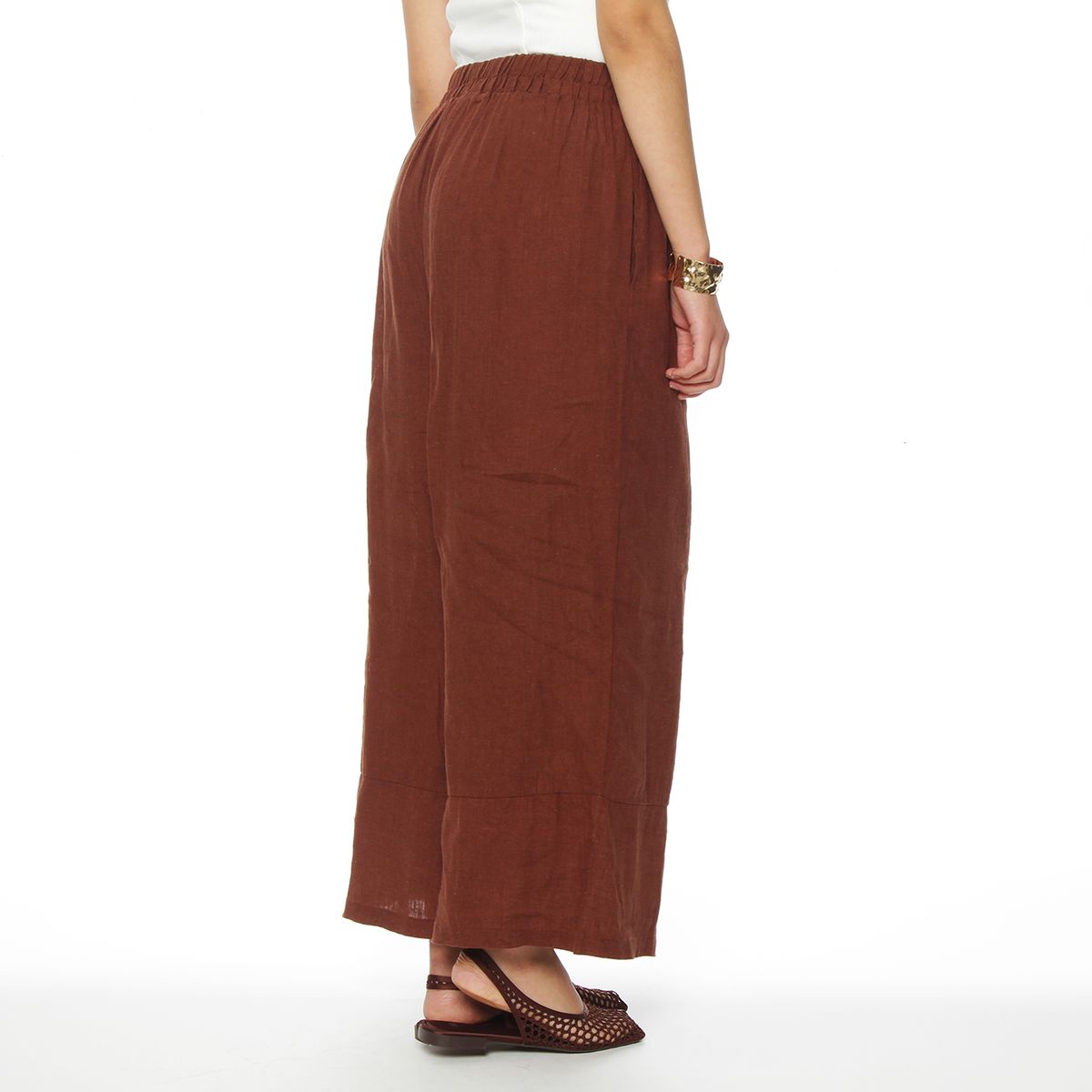 WADOS - PANTALON LINO WIDE LEG TIRO ALTO PRETINA ELASTICADA
