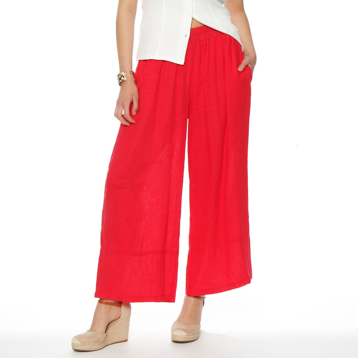 WADOS - PANTALON LINO WIDE LEG TIRO ALTO PRETINA ELASTICADA