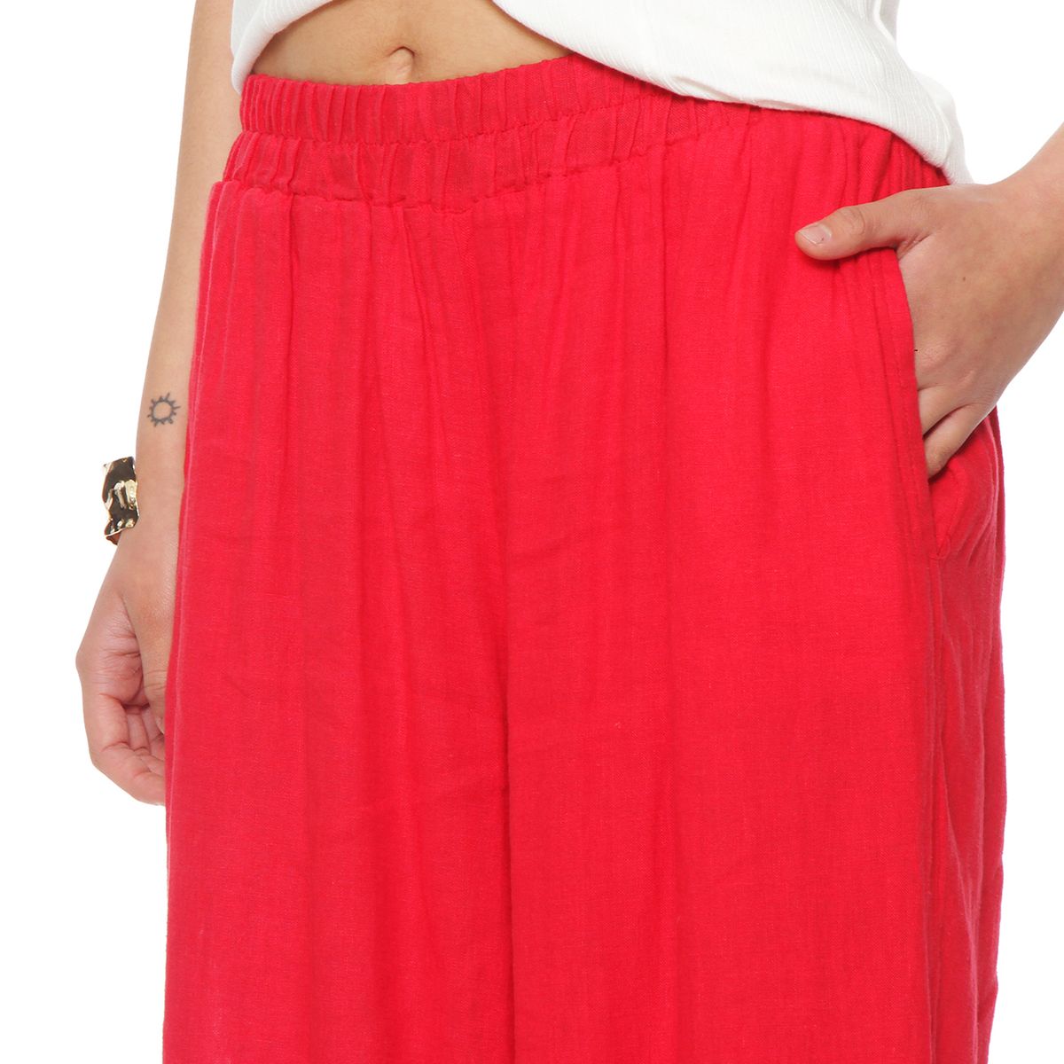 WADOS - PANTALON LINO WIDE LEG TIRO ALTO PRETINA ELASTICADA