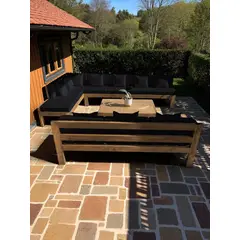 MIARUSTE - TERRAZA RÚSTICA ELE 10 CUERPOS MADERA COLOR ROBLE COJINERÍA NEGRO