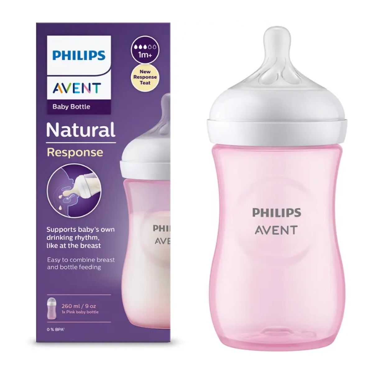 AVENT - Mamadera Avent Natural Response 260ml 1m+ Rosa