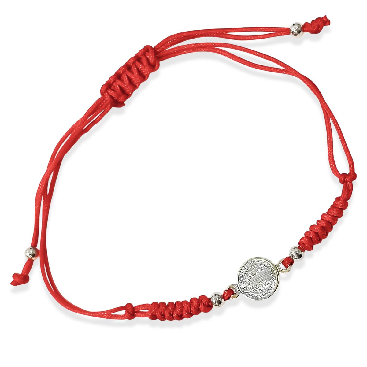 COGGIOLA - Pulsera Medalla San Benito Plata Fina 925 Cordón Rojo Tejido