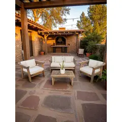 MIARUSTE - TERRAZA RÚSTICA MARIAND 4 CUERPOS MADERA COLOR ROBLE COJINERÍA CRUDO