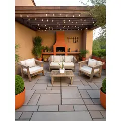 MIARUSTE - TERRAZA RÚSTICA MARIAND 4 CUERPOS MADERA COLOR ROBLE COJINERÍA BEIGE