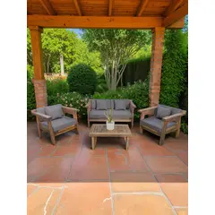 MIARUSTE - TERRAZA RÚSTICA MARIAND 4 CUERPOS COLOR ROBLE COJINERÍA GRIS MEDIO