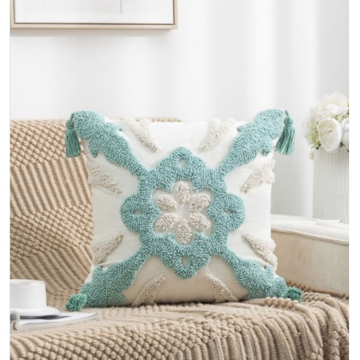 COMPRAPO - Set X 2 Fundas Cojín Boho Flower Aqua 45x45 cm
