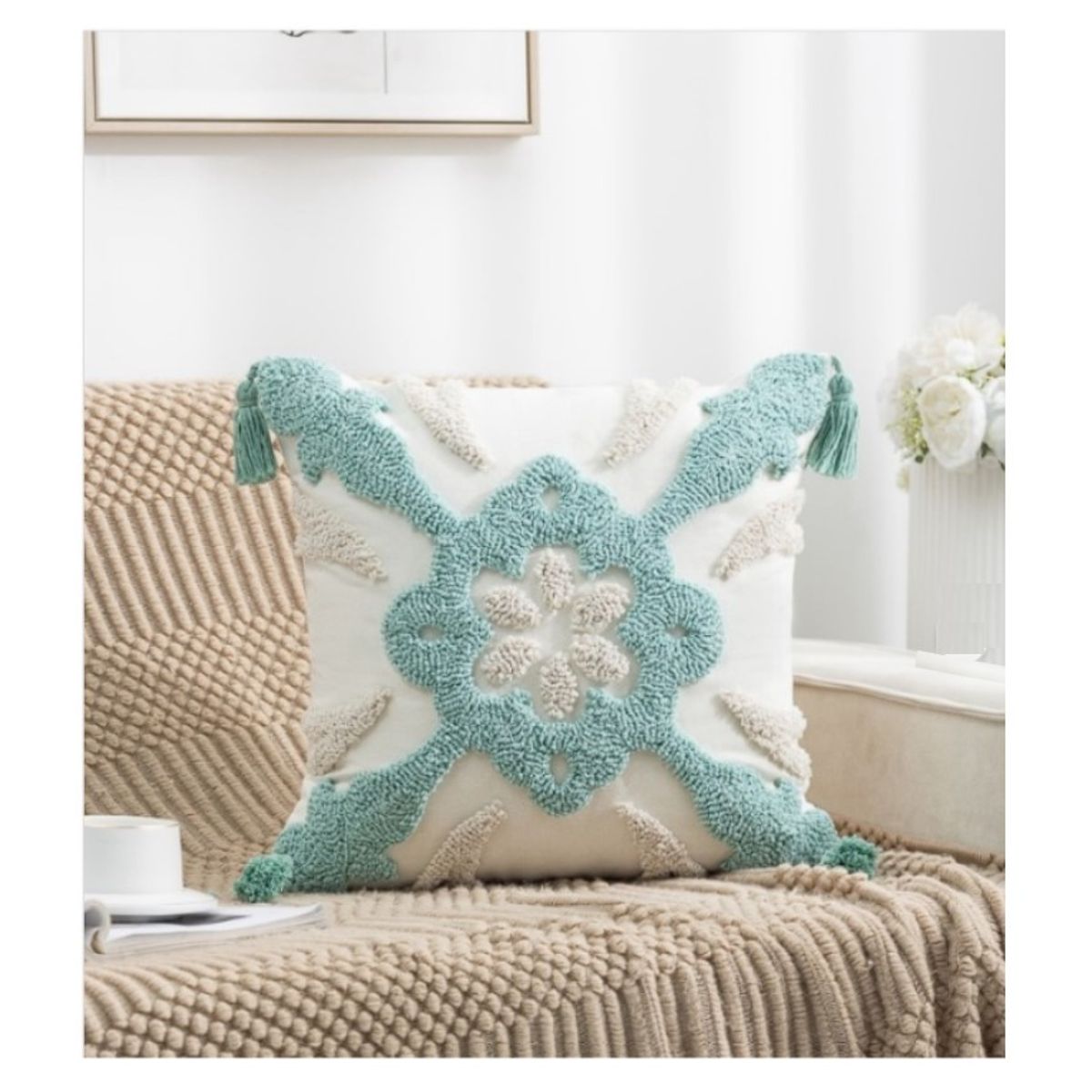 COMPRAPO - Set X 2 Fundas Cojín Boho Flower Aqua 45x45 cm