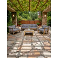 TERRAZA RÚSTICA MARIAND 5 CUERPOS COLOR ROBLE COJINERÍA GRIS MEDIO