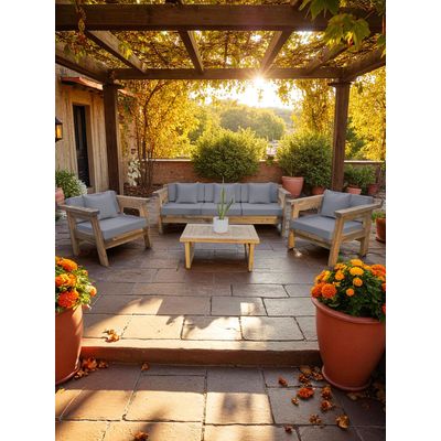 Imagen 2 del producto TERRAZA RÚSTICA MARIAND 5 CUERPOS COLOR ROBLE COJINERÍA GRIS MEDIO