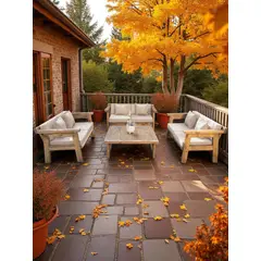 MIARUSTE - TERRAZA RÚSTICA MARIAND 6 CUERPOS MADERA COLOR ROBLE COJINERÍA BEIGE.