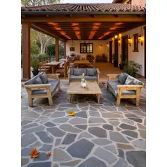 MIARUSTE - TERRAZA RÚSTICA MARIAND 6 CUERPOS COLOR ROBLE COJINERÍA GRIS MEDIO