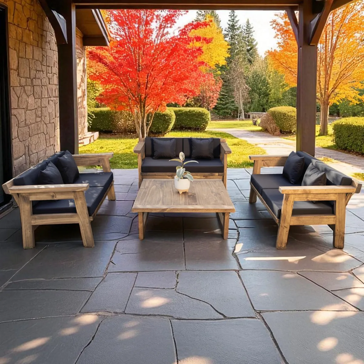 MIARUSTE - TERRAZA RÚSTICA MIARUSTE MARIAND 6 CUERPOS COLOR ROBLE COJINERÍA GRIS OSC