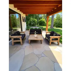 MIARUSTE - TERRAZA RÚSTICA MARIAND 6 CUERPOS MADERA COLOR ROBLE COJINERÍA NEGRO