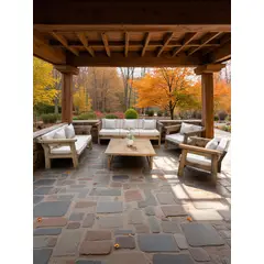 MIARUSTE - TERRAZA RÚSTICA MARIAND 7 CUERPOS MADERA COLOR ROBLE COJINERÍA CRUDO V1