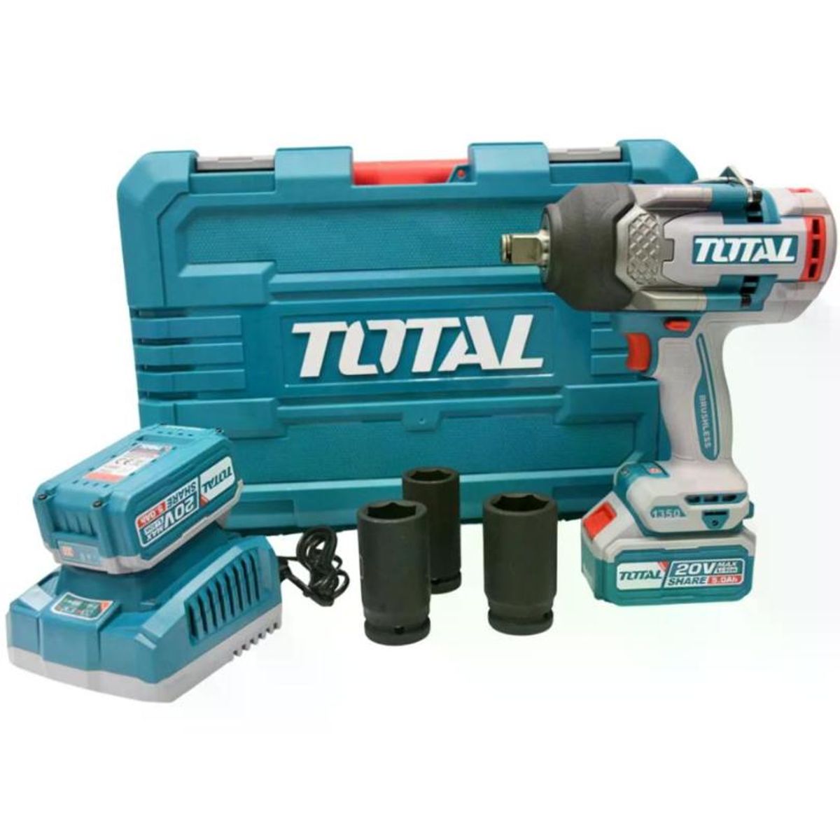 TOTAL TOOLS - LLAVE IMP 34 20V TOTAL TIWLI20135 +2BAT 50 AH+CARG+ACC+MAL