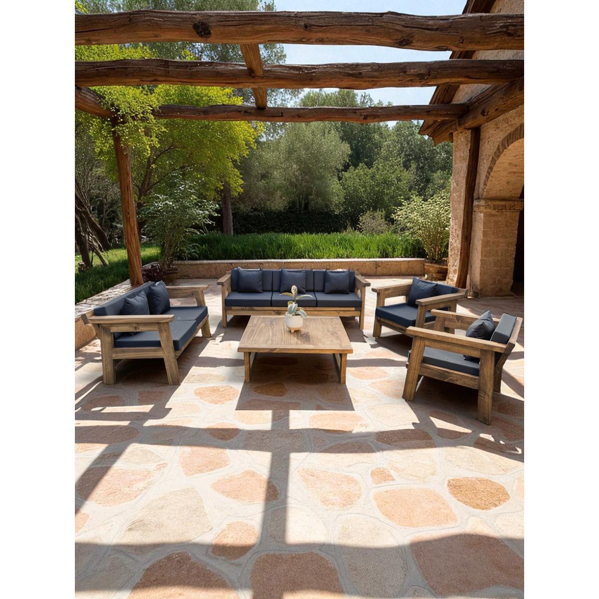 MIARUSTE - TERRAZA RÚSTICA MIARUSTE MARIAND 7 CUERPOS COLOR ROBLE COJINERÍA GRIS OSC V1