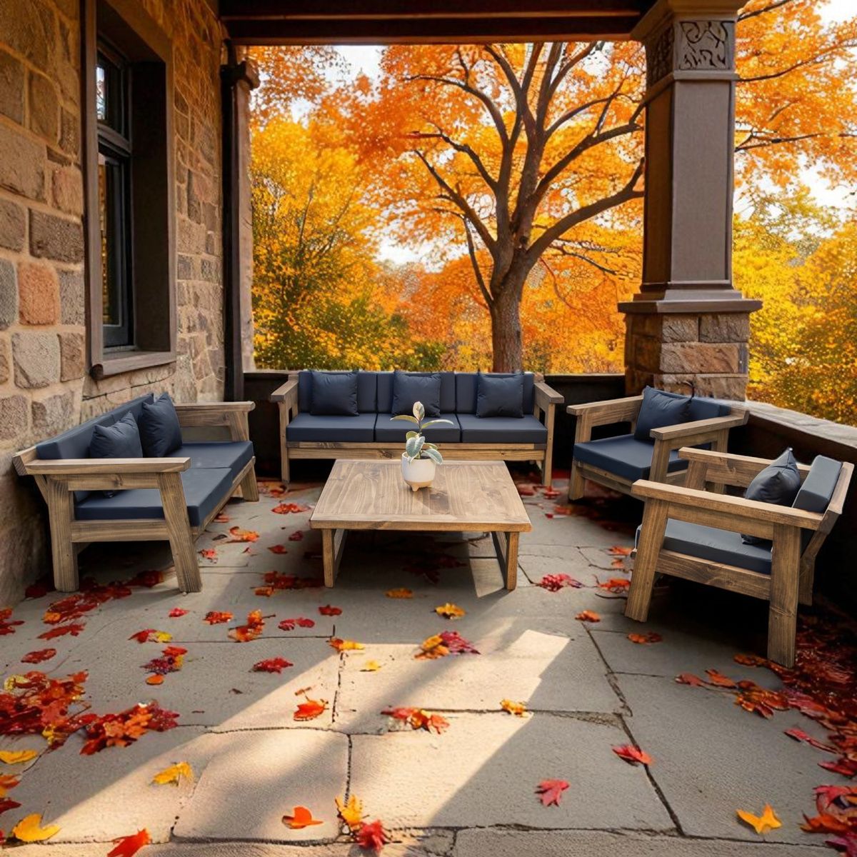 MIARUSTE - TERRAZA RÚSTICA MIARUSTE MARIAND 7 CUERPOS COLOR ROBLE COJINERÍA GRIS OSC V1