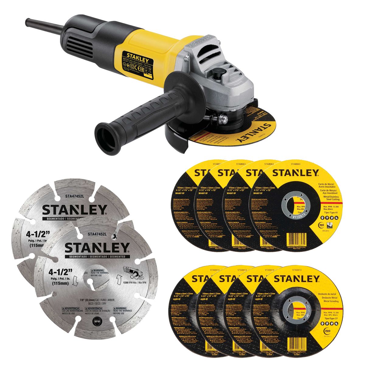 STANLEY - Esmeril Angular Stanley Sg7115v10-b2c 4 1/2 750w +10 Discos