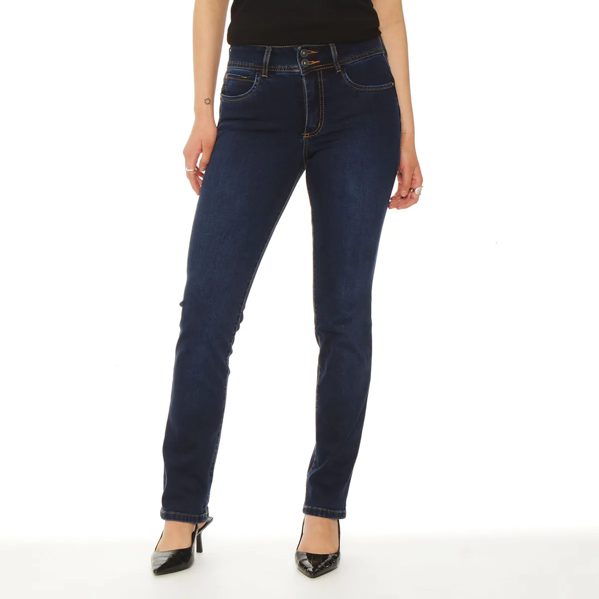 WADOS - JEANS SLIM TIRO ALTO PUSH UP PRETINA MEDIA 2 BOTONES